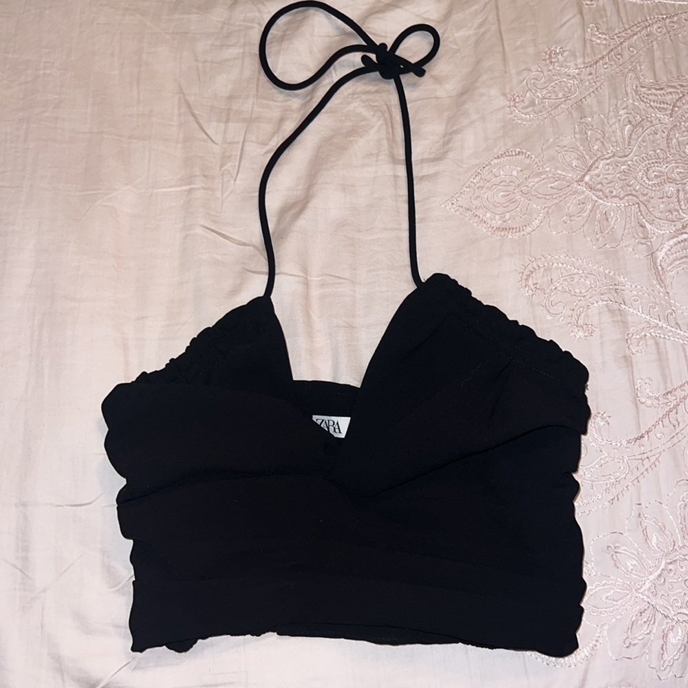Zara Black Cropped Halter Top